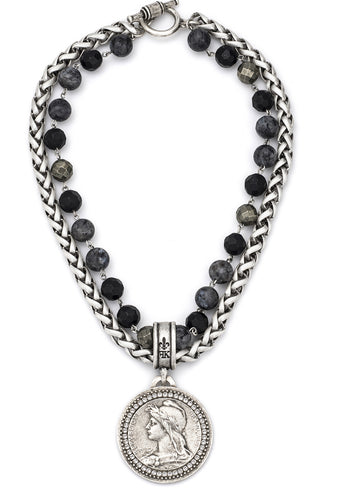 French Kande Double Strand Nightfall Mix and Chain with Chemins Medallion