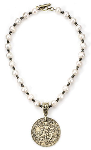 French Kande Pearls and Pyrite with Laren Medallion